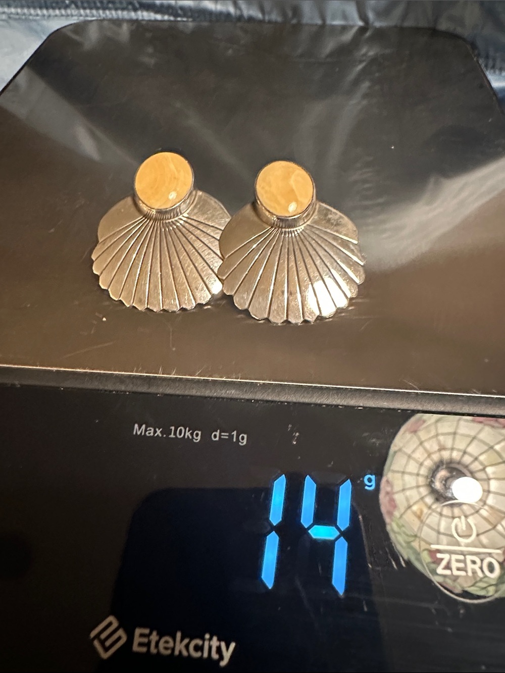 Sterling Silver Mexico Shell Fan w/Amber Stones Earrings